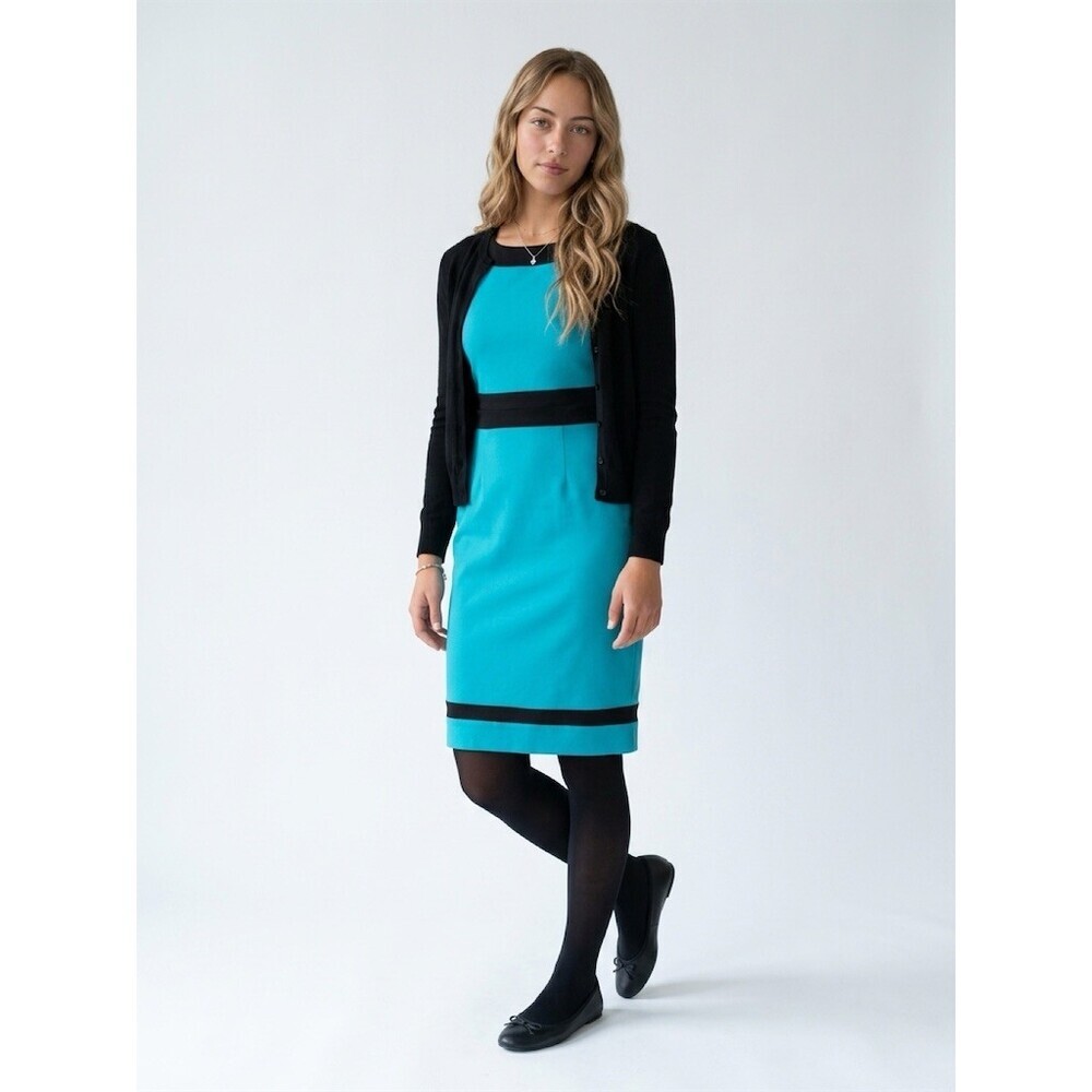 Nicole by Nicole Miller Dress Womens Size M Teal Black Colorblock Sheath - Picture 6 of 7
